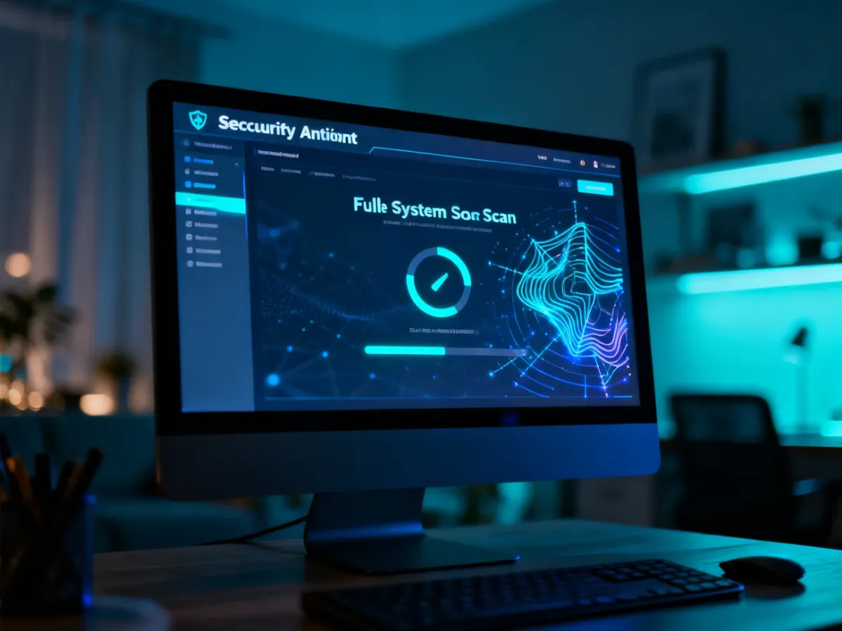 Komputer wykonujący pełne skanowanie systemu antywirusowego