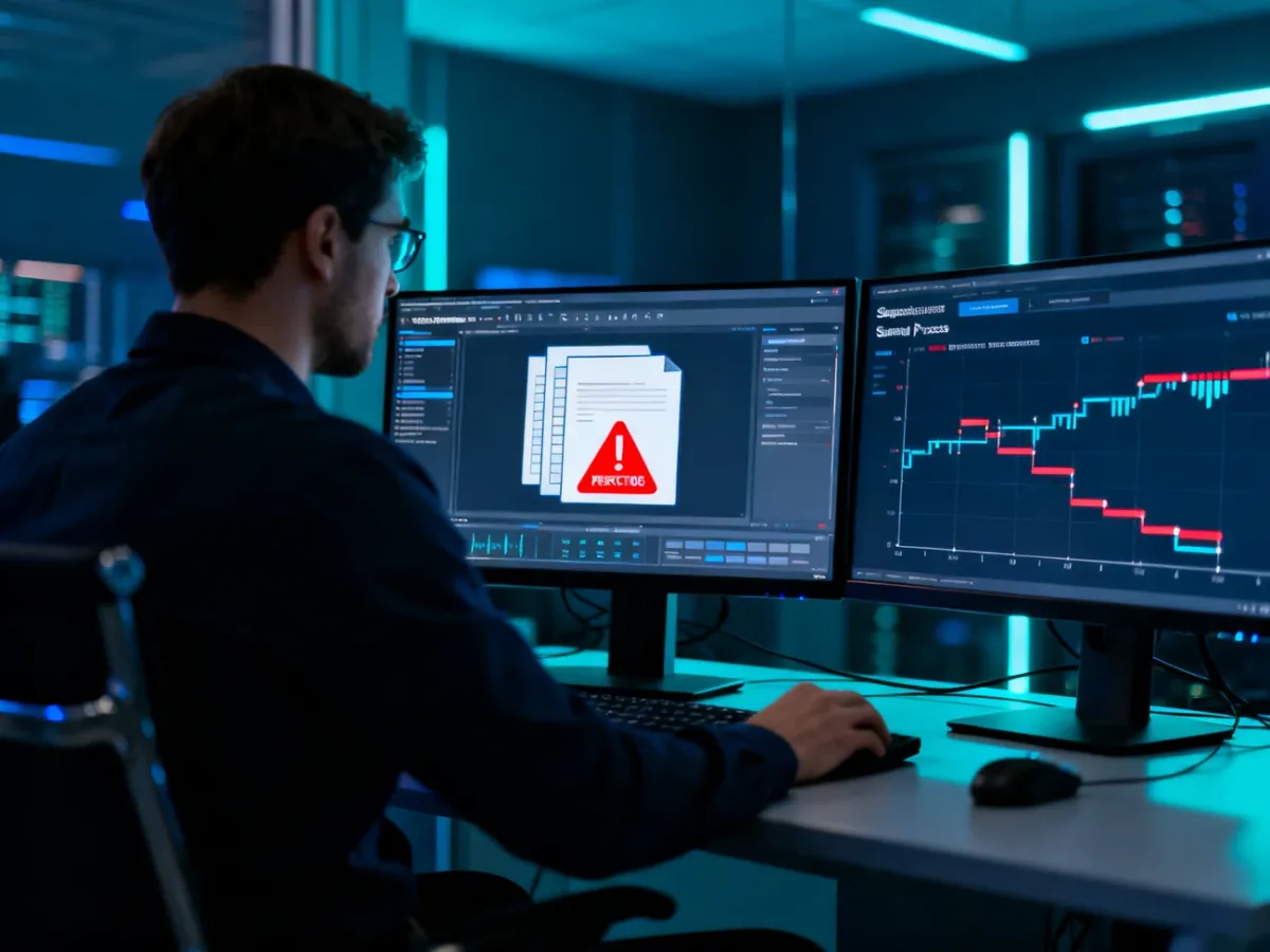 Analityk bezpieczeństwa analizujący incydent ransomware i podejrzane procesy na komputerach