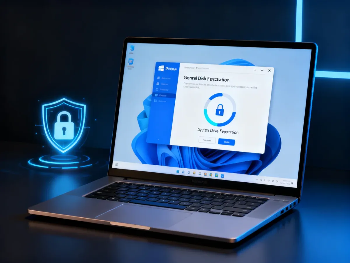 Laptop podczas szyfrowania dysku systemowego funkcją BitLocker