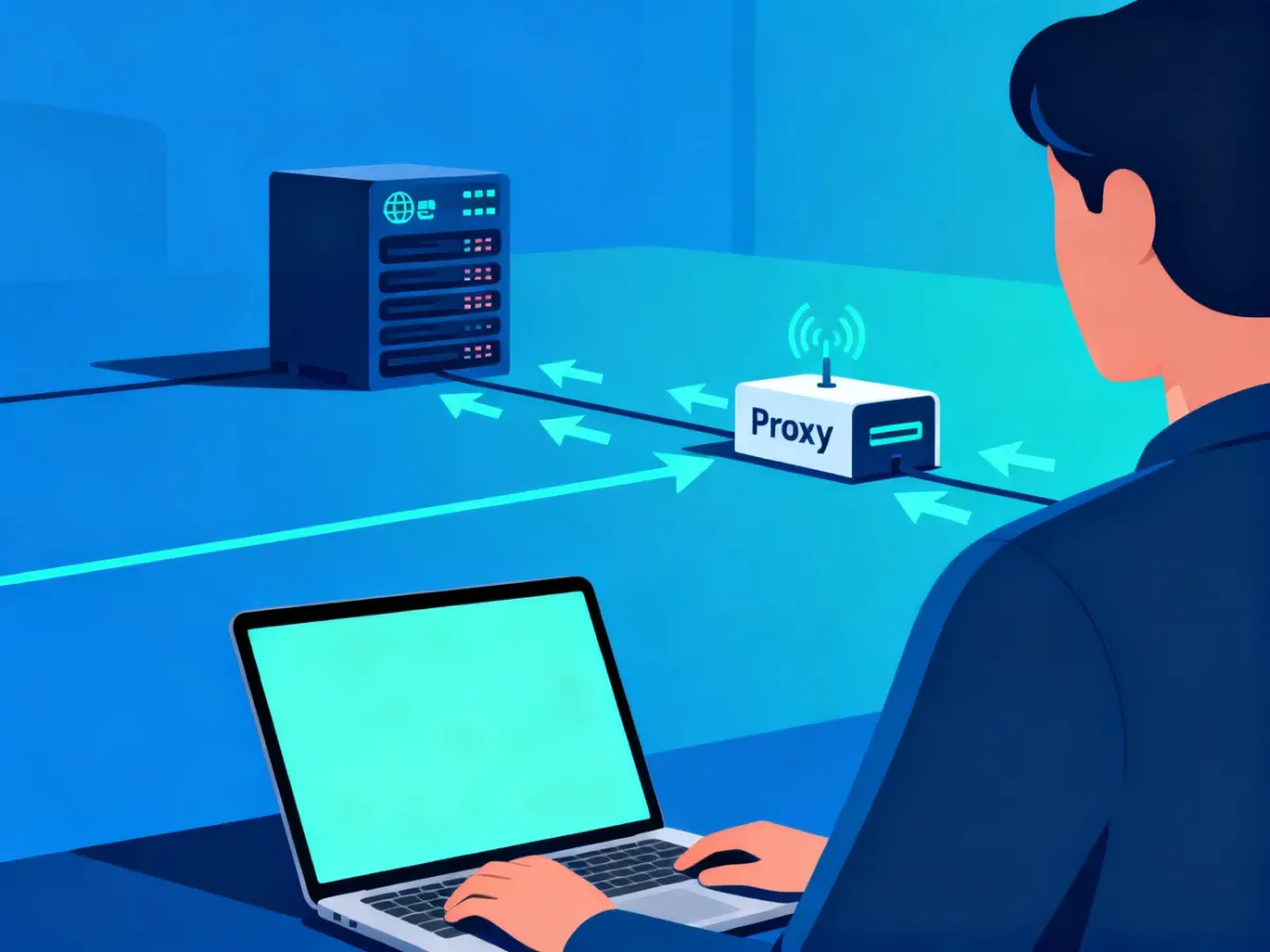 Schemat połączenia użytkownika z internetem przez serwer proxy